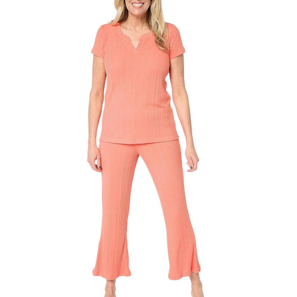 Sunday Brunch Women's Variegated Rib Knit Lounge Set Emberglow - Regular